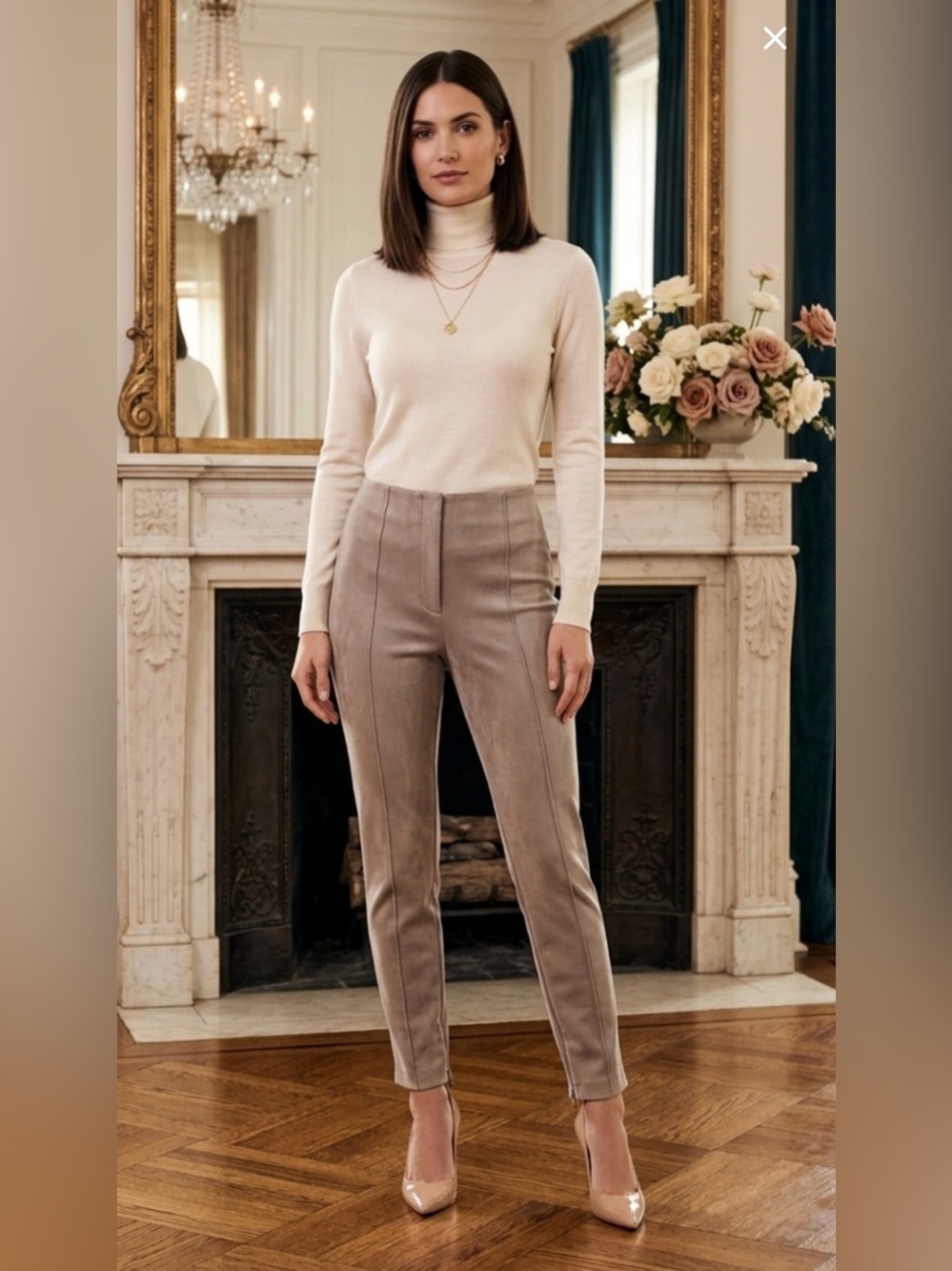 Ann Taylor Faux Suede Taupe High-Rise Straight Leg Ponte Pants NWT Size 14